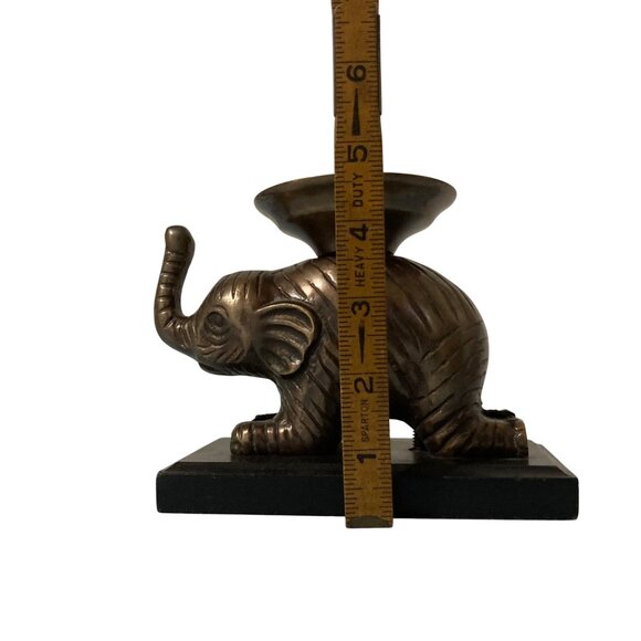 Bronze Painted Elephant Candle Holder Statue On Wooden Base Accent Piece - Picture 7 of 8